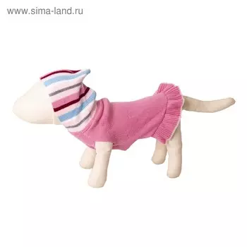 Платье вязаное с полосатым капюшоном, ДС 30 см, розовое