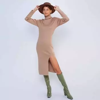 Платье миди женское DommoD, бежевое, размер 48-50 (ONE SIZE)