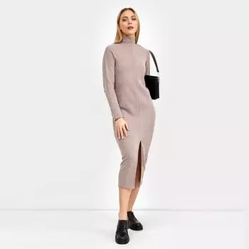 Платье миди женское, кофейное меланж, размер 48