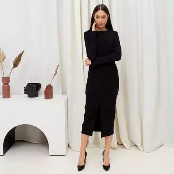 Платье с разрезом миди женское MIST, размер 48, чёрное