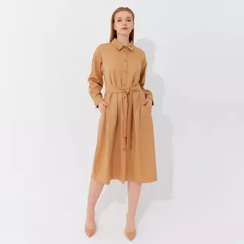 Платье миди женское MINAKU: Casual collection, бежевое, размер 50