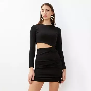 Платье с разрезом мини женское MIST, размер 48, чёрное