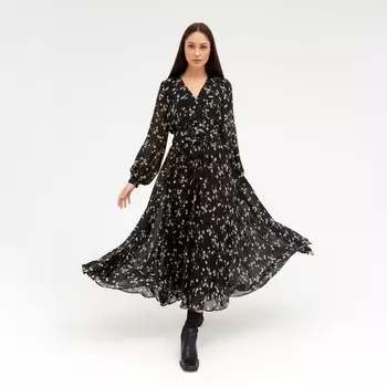 Платье женское с поясом MIST миди, размер 46, чёрный