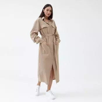 Платье льняное миди женское MIST, размер 44, бежевое