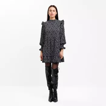 Платье с рюшами мини женское MIST, размер 46, чёрное