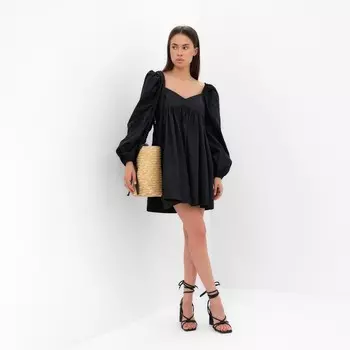 Платье с объёмными рукавами мини женское MIST, чёрное, размер 44-46