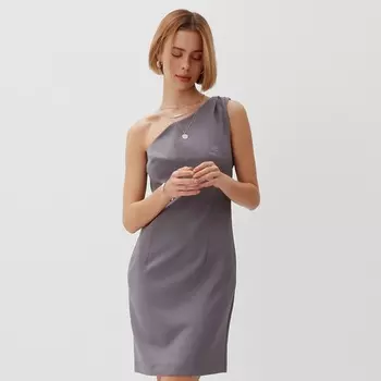 Платье на одно плечо мини женское MINAKU: Casual Collection, серое, размер 48