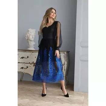 Платье женское, размер 42, цвет чёрный, синий