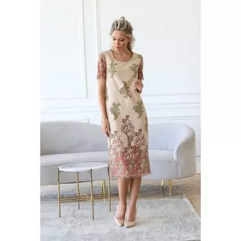 Платье женское, размер 44, цвет бежевый, красный