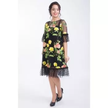 Платье женское, размер 44, цвет чёрный, жёлтый