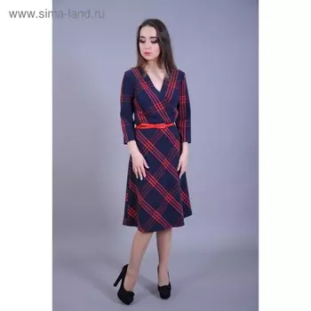 Платье женское, размер 44, цвет сине-красная клетка