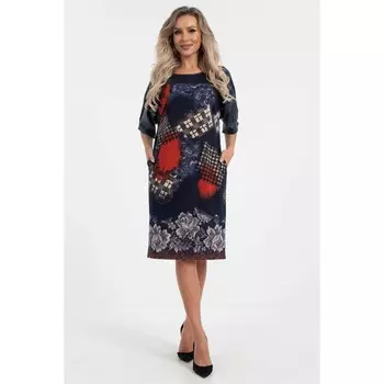 Платье женское, размер 44, цвет синий, оранжевый