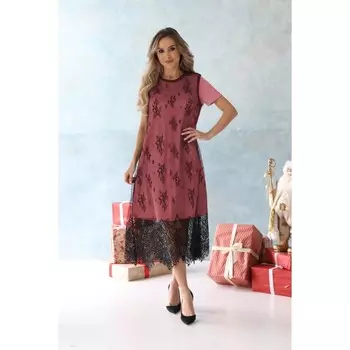 Платье женское, размер 46, цвет коралловый, чёрный