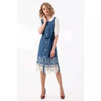 Платье женское, размер 46, цвет синий, белый