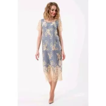 Платье женское, размер 50, цвет бежевый, голубой