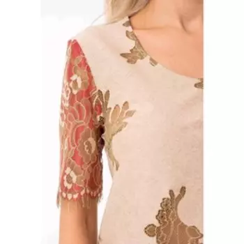 Платье женское, размер 50, цвет бежевый, красный