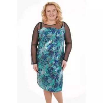 Платье женское, размер 52, цвет чёрный, бирюзовый