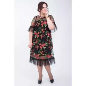 Платье женское, размер 52, цвет чёрный, красный