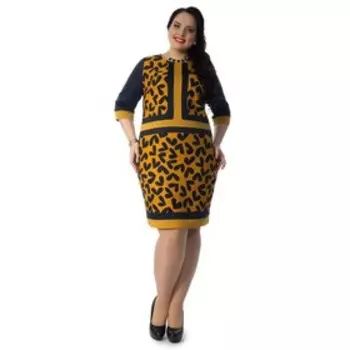 Платье женское, размер 58, цвет синий, оранжевый