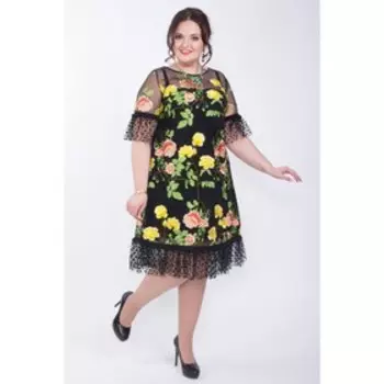 Платье женское, размер 60, цвет чёрный, жёлтый