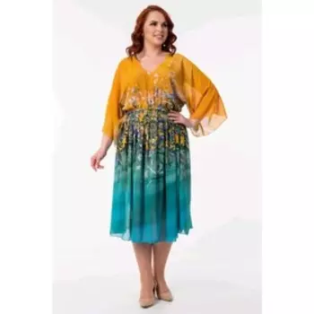 Платье женское, размер 62, цвет бирюзовый, жёлтый