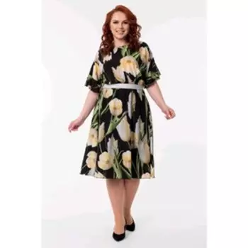 Платье женское, размер 62, цвет чёрный, жёлтый