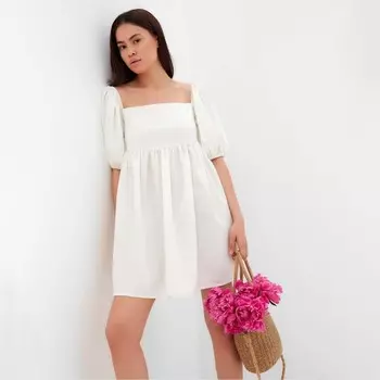 Платье с объёмными рукавами мини женское MIST Summer time, белое, размер 48