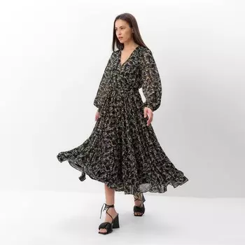 Платье с поясом миди женское MIST, размер 42, чёрное