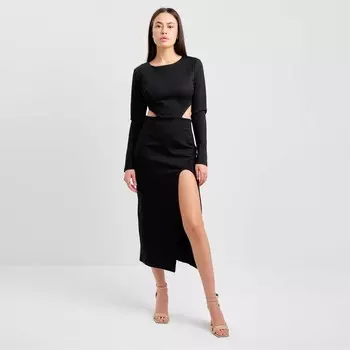 Платье с разрезами на талии миди женское MIST, размер 46, чёрное