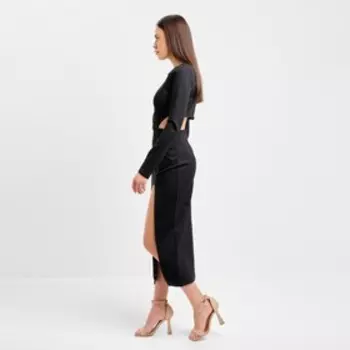 Платье с разрезами на талии миди женское MIST, размер 48, чёрное