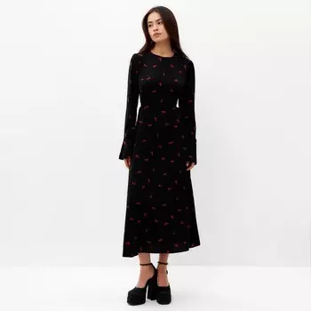 Платье с завязками на талии миди женское MIST Flower, размер 42, чёрное