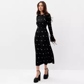 Платье с завязками на талии миди женское MIST Flower, размер 42, чёрное