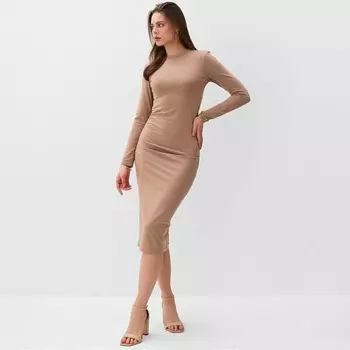 Платье со сборкой миди женское MINAKU: Casual collection, тауп, размер 46