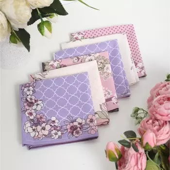 Платок носовой женский 28х28 см-6шт, рис 64094-1, МИКС, ситец 100г/м, хл100%