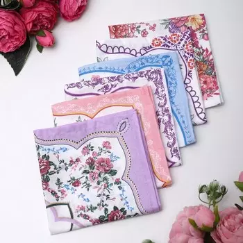 Платок носовой женский 28х28 см-6шт, рис 21218-2, МИКС, ситец 100г/м, хл100%