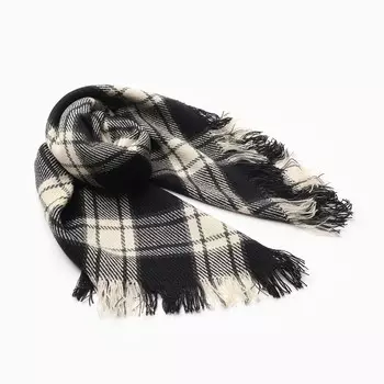 Платок женский, черный, принт клетка, размер 7575 см
