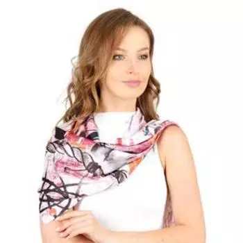 Платок женский, размер 90х90, цвет белый, розовый