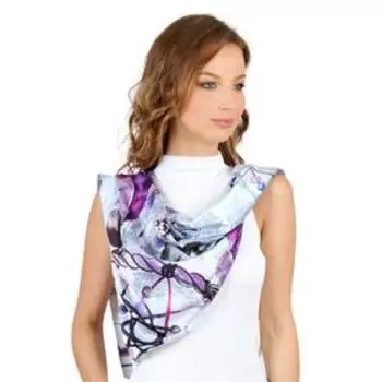 Платок женский, размер 90х90, цвет белый, сиреневый