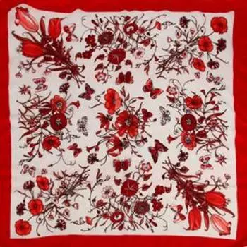 Платок женский, размер 90х90, цвет красный, белый