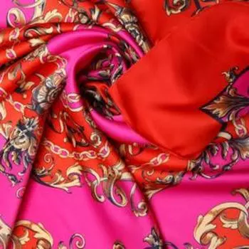 Платок женский, размер 90х90, цвет красный, розовый