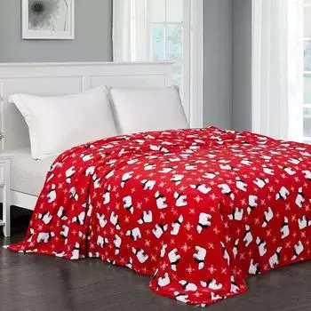 Плед новогодний 100х150см, цвет красный, корал-флис, 165г/м