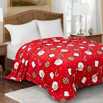 Плед новогодний 180х200см, цвет красный, корал-флис, 165г/м