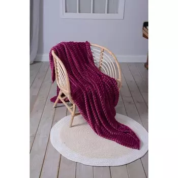 Плед 1,5 сп, размер 150х200 см, велсофт, цвет бордовый