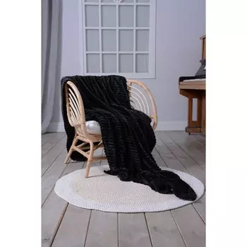 Плед 1,5 сп, размер 150х200 см, велсофт, цвет чёрный