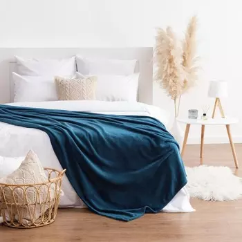 Плед «Этель», 150200 см, корал-флис, тёмно-синий