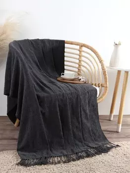 Плед с бахромой «Этель» Coal, 135180 см, тёмно-серый