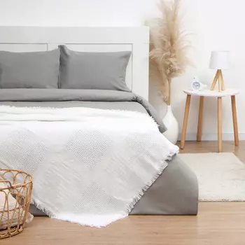 Плед с бахромой «Этель» Cotton, 130180 см, молочный