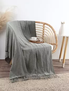 Плед с бахромой «Этель» Deep green, 135180 см, зелёный