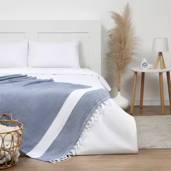 Плед с кисточками «Этель» East, 100180 см, синий