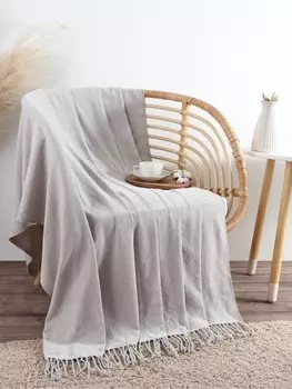 Плед с бахромой «Этель» Gray beige, 135180 см, бежевый